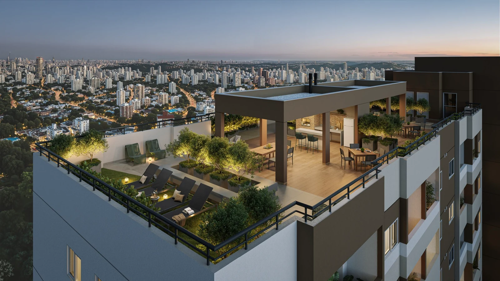 Perspectiva ilustrada de rooftop do Novvo Estação Largo Treze